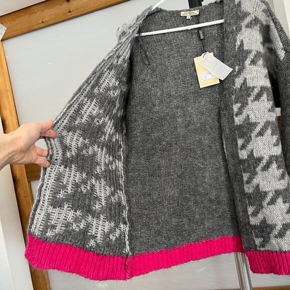 NWT Elisabetta Collection‎ Wool Mohair Blend Houndstooth Cardigan Grey Pink Sz S - Picture 10 of 14